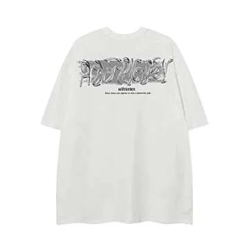 Aelfric Eden Metalic Graphic Tees Men Y2k Oversized T Shirts Women Vintage Tees Unisex Summer Tops White