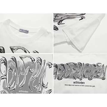 Aelfric Eden Metalic Graphic Tees Men Y2k Oversized T Shirts Women Vintage Tees Unisex Summer Tops White