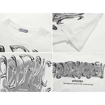 Aelfric Eden Metalic Graphic Tees Men Y2k Oversized T Shirts Women Vintage Tees Unisex Summer Tops White