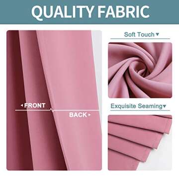 ChrisDowa Grommet Room Darkening Curtains for Bedroom and Living Room - 2 Panels Set Thermal Insulated Blackout Curtains (Pink, 42W x 63L)