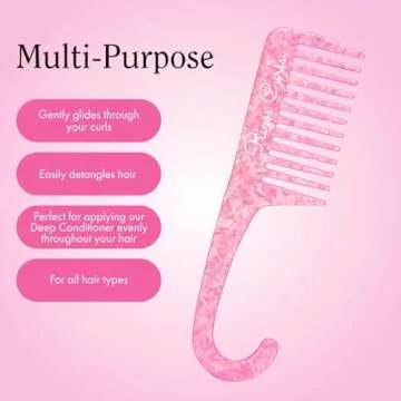 Rizos Curls Hanging Shower Comb, Detangle & Distribute Conditioner In Shower, Gentle On All Curl Types, Easy to Hang & Use, Pink