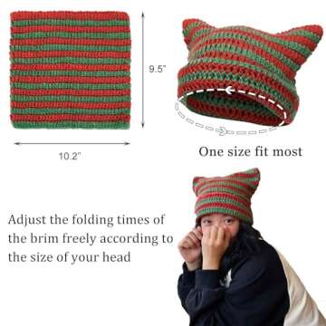 CATMICOO Y2k Beanie Knit Cat Ear Beanies Crochet Hats for Women Red