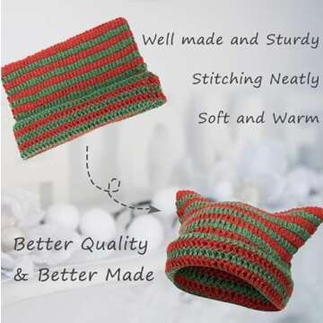 CATMICOO Y2k Beanie Knit Cat Ear Beanies Crochet Hats for Women Red