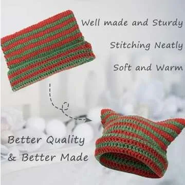 CATMICOO Y2k Beanie Knit Cat Ear Beanies Crochet Hats for Women Red