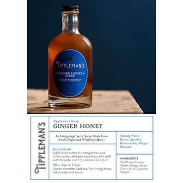 Tippleman's Ginger Honey Syrup - Craft Cocktail Mixer - All Natural Complex Syrup for Cocktails and Non-Alcoholic Beverages - Margarita, Whiskey Sour, or Sweet Iced Tea - Makes 17 Cocktails