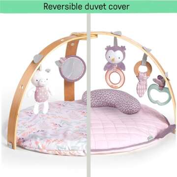 Ingenuity Cozy Spot Reversible Duvet Activity Gym & Play Mat with Wooden-Toy-bar - Calla (Pink), Newborn and up