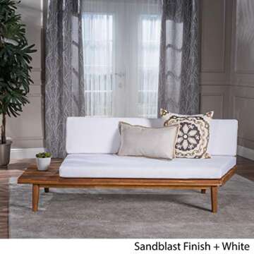 Christopher Knight Home Eulah Indoor Minimalist Acacia Wood Left-Sided Sofa with White Cushions, San...