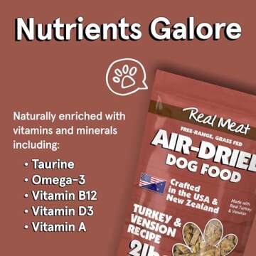 Real Meat Air Dried Dog Food w/Real Turkey & Venison - 2lb Bag of Grain-Free Real Meat Dog Food Sourced from Free-Range Turkey & Deer - Digestible, All-Natural, & High-Protein Turkey and Venison