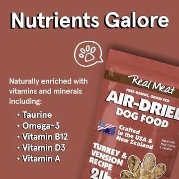 Real Meat Air Dried Dog Food w/Real Turkey & Venison - 2lb Bag of Grain-Free Real Meat Dog Food Sourced from Free-Range Turkey & Deer - Digestible, All-Natural, & High-Protein Turkey and Venison