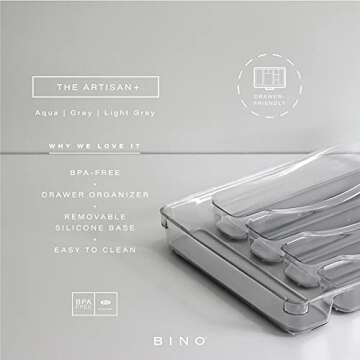BINO 5-Slot Silverware Organizer for Drawer | Plastic Utensil Kitchen Drawers Tray Organization w/Gr...