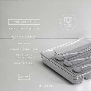BINO 5-Slot Silverware Organizer for Drawer | Plastic Utensil Kitchen Drawers Tray Organization w/Gr...