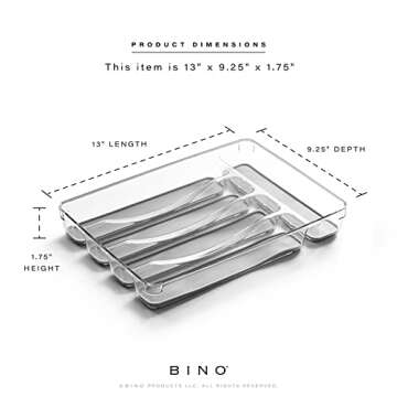 BINO 5-Slot Silverware Organizer for Drawer | Plastic Utensil Kitchen Drawers Tray Organization w/Grip Lining (Light Grey)