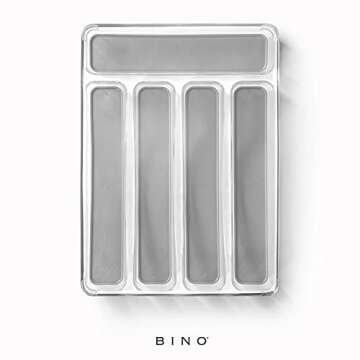 BINO 5-Slot Silverware Organizer for Drawer | Plastic Utensil Kitchen Drawers Tray Organization w/Grip Lining (Light Grey)