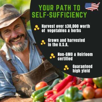 50 Vegetable & Herb Seeds Variety Pack - 25,000 Seeds - Long-Term Storage - Non-GMO Heirloom Open-Pollinated Gardening Seeds for Planting Vegetables & Herbs - Waterproof Packaging - U.S. Grown