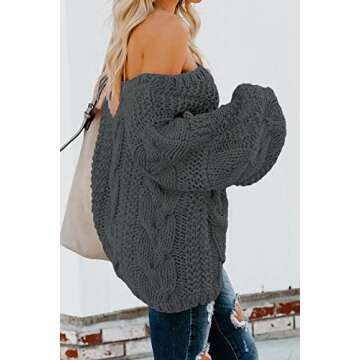 Ecrocoo Fashion Fall Oversized Sweaters for Women 2023 Trendy Casual Loose Fitting Cold Shoulder V N...