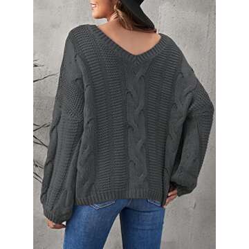 Ecrocoo Fashion Fall Oversized Sweaters for Women 2023 Trendy Casual Loose Fitting Cold Shoulder V Neck Long Sleeve Chunky Cable Knit Sweaters Pullover,Gray XL