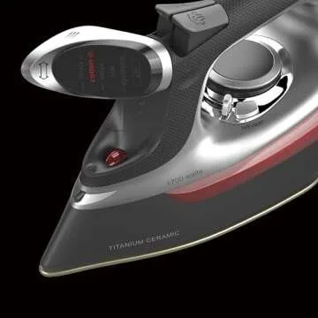 Steam Iron for Clothes with 8’ Retractable Cord, 1700 Watts, 3-Way Auto Shutoff, 400+ Holes, Professional Grade, Electronic Temperature Control, Titanium Infused Ceramic Soleplate (DISCONTINUED)