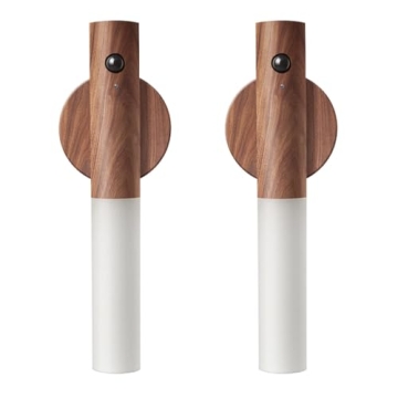 LANDGOO Wooden Motion Sensor Night Lights, Magnet Body Hallway Rechargeable LED Wireless Wall Sconce...