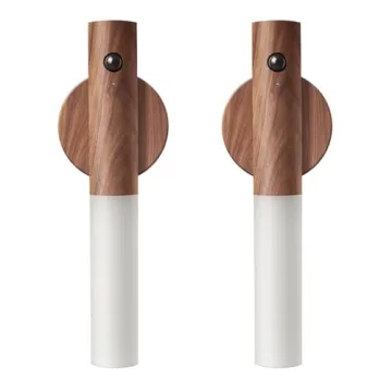 LANDGOO Wooden Motion Sensor Night Lights, Magnet Body Hallway Rechargeable LED Wireless Wall Sconce...