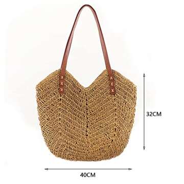 Straw Bag Large Summer Beach Straw Bag for Women Straw Woven Tote Bag Bamboo Purse Wicker Bag Boho Straw Bag
