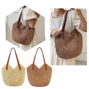 Straw Bag Large Summer Beach Straw Bag for Women Straw Woven Tote Bag Bamboo Purse Wicker Bag Boho Straw Bag