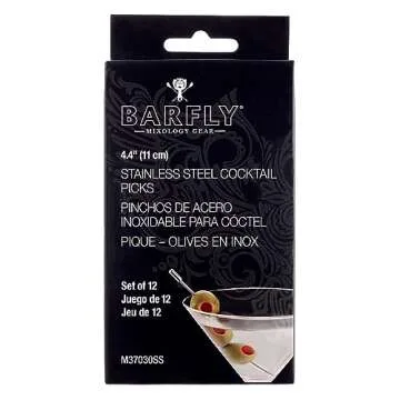 Barfly Grooved Top Cocktail Picks - Stainless Steel Set of 12