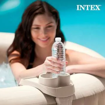 Intex PureSpa Attachable Cup Holder for Spa Wall, Pool and Hot Tub Accessory for Drinks that Holds 2 Standard Sized Beverages, Tan
