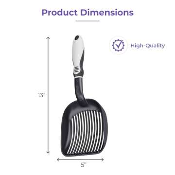 iPrimio Cat Litter Scoop Metal w/ Deep Shovel, Black - Non Stick Plated Aluminum Cat Litter Scooper with Holder - Litter Box Scooper - Metal Cat Litter Scoop - Patented Sifter w/ Holder - Solid Handle