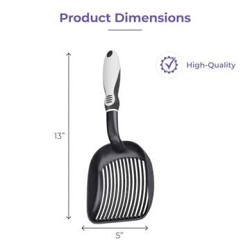 iPrimio Cat Litter Scoop Metal w/ Deep Shovel, Black - Non Stick Plated Aluminum Cat Litter Scooper with Holder - Litter Box Scooper - Metal Cat Litter Scoop - Patented Sifter w/ Holder - Solid Handle