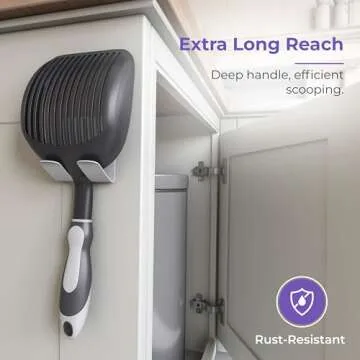 iPrimio Cat Litter Scoop Metal w/ Deep Shovel, Black - Non Stick Plated Aluminum Cat Litter Scooper with Holder - Litter Box Scooper - Metal Cat Litter Scoop - Patented Sifter w/ Holder - Solid Handle