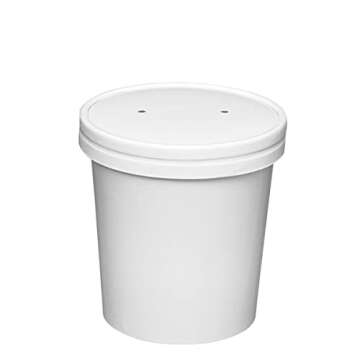 Comfy Package [16 oz. - 50 Count White Paper Food Containers with Vented Lids - To Go Hot Soup Bowls...