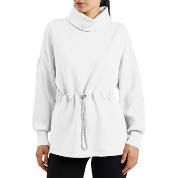 Doshoop Women's Turtleneck Sweatshirt with Drawstring Waist