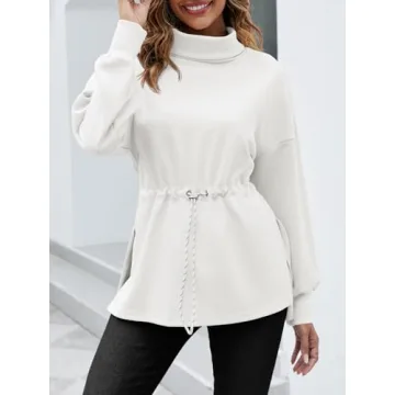 Doshoop Women's Turtleneck Sweatshirt with Drawstring Waist
