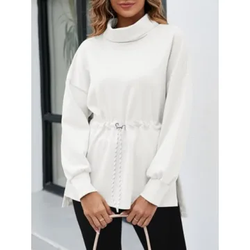 Doshoop Women's Turtleneck Sweatshirt with Drawstring Waist
