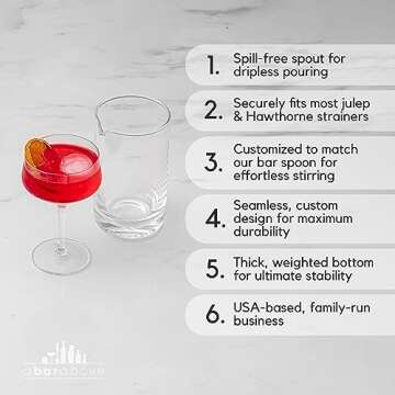 A Bar Above Classic Style Cocktail Mixing Glass, Thick, Sturdy Glass Beaker, to Mix and Stir Cocktails, Drink Mixer Glass for Bar Mixing Set, Basic, Professional, or Home Bar Accessories, 18oz