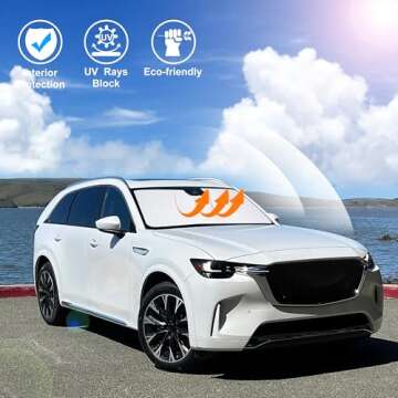 Windshield Sun Shade Custom Fit for 2024 Mazda CX90 CX-90 Accessories Foldable Sunshade Sun Blocker Protect Car from Sun Rays & Heat Damage Keep Car Cooler
