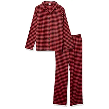 Cozy Women's Flannel Pajama Set in Black Red Buffalo Plaid