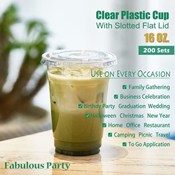 Large Capacity Clear Plastic Cups with Lids - 200 Sets