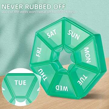 Weekly Pill Organizer, 2 Pack Portable Pill Box Medicine case 6 Colors (Seven Day) New Edition for Vitamin/Fish Oil/Pills/Supplements-Arthritis Friendly (Cyan)