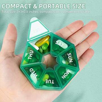 Weekly Pill Organizer, 2 Pack Portable Pill Box Medicine case 6 Colors (Seven Day) New Edition for Vitamin/Fish Oil/Pills/Supplements-Arthritis Friendly (Cyan)
