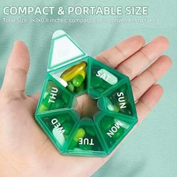 Weekly Pill Organizer, 2 Pack Portable Pill Box Medicine case 6 Colors (Seven Day) New Edition for Vitamin/Fish Oil/Pills/Supplements-Arthritis Friendly (Cyan)