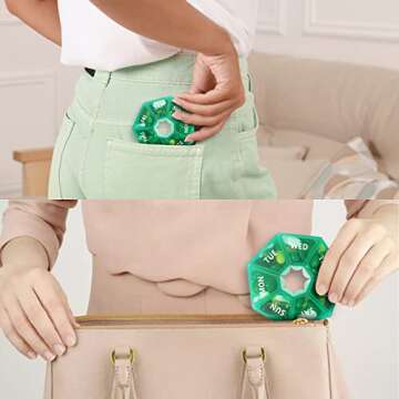 Weekly Pill Organizer, 2 Pack Portable Pill Box Medicine case 6 Colors (Seven Day) New Edition for Vitamin/Fish Oil/Pills/Supplements-Arthritis Friendly (Cyan)