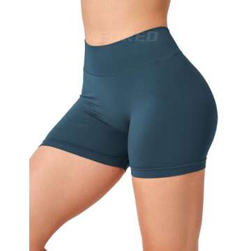 YEOREO Workout Scrunch Shorts Women 3.6" V Back Gym Butt Lifting Liz High Waisted Seamless Shorts Blue Green S