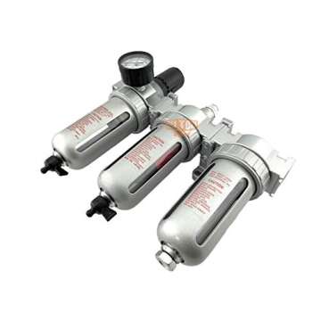 1/2" NPT MID FLOW Filter Regulator Coalescing Desiccant Dryer System For Compressed Air Lines, Poly Bowls, Great For Paint Spray And Plasma Cutter (MANUAL DRAIN)