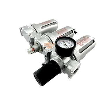 1/2" NPT MID FLOW Filter Regulator Coalescing Desiccant Dryer System For Compressed Air Lines, Poly Bowls, Great For Paint Spray And Plasma Cutter (MANUAL DRAIN)