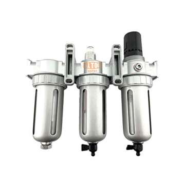 1/2" NPT MID FLOW Filter Regulator Coalescing Desiccant Dryer System For Compressed Air Lines, Poly Bowls, Great For Paint Spray And Plasma Cutter (MANUAL DRAIN)