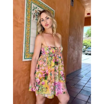 2024 Floral Boho Mini Dress Spaghetti Straps Beach Wear