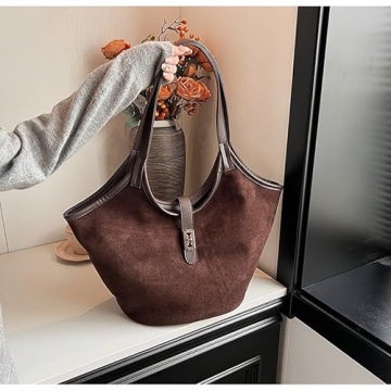 Suede Shoulder Bag for Women Large Purse for Travel