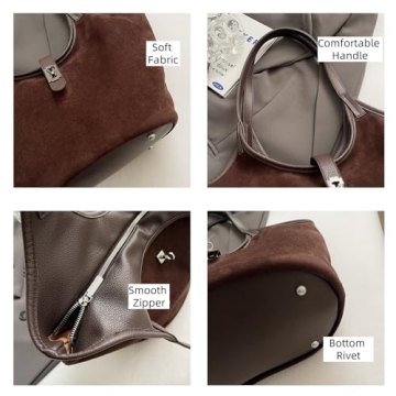 Suede Shoulder Bag for Women Large Purse for Travel