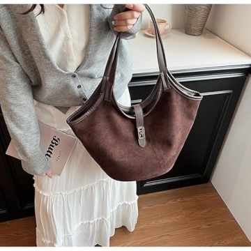 Suede Shoulder Bag for Women Large Purse for Travel